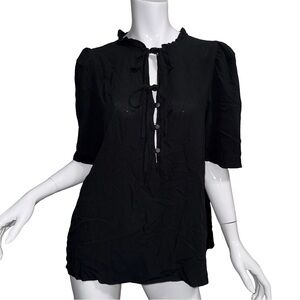 Milla Greece Black Tie Front Blouse Minimalist Capsule Wardrobe Chic Euro Summer